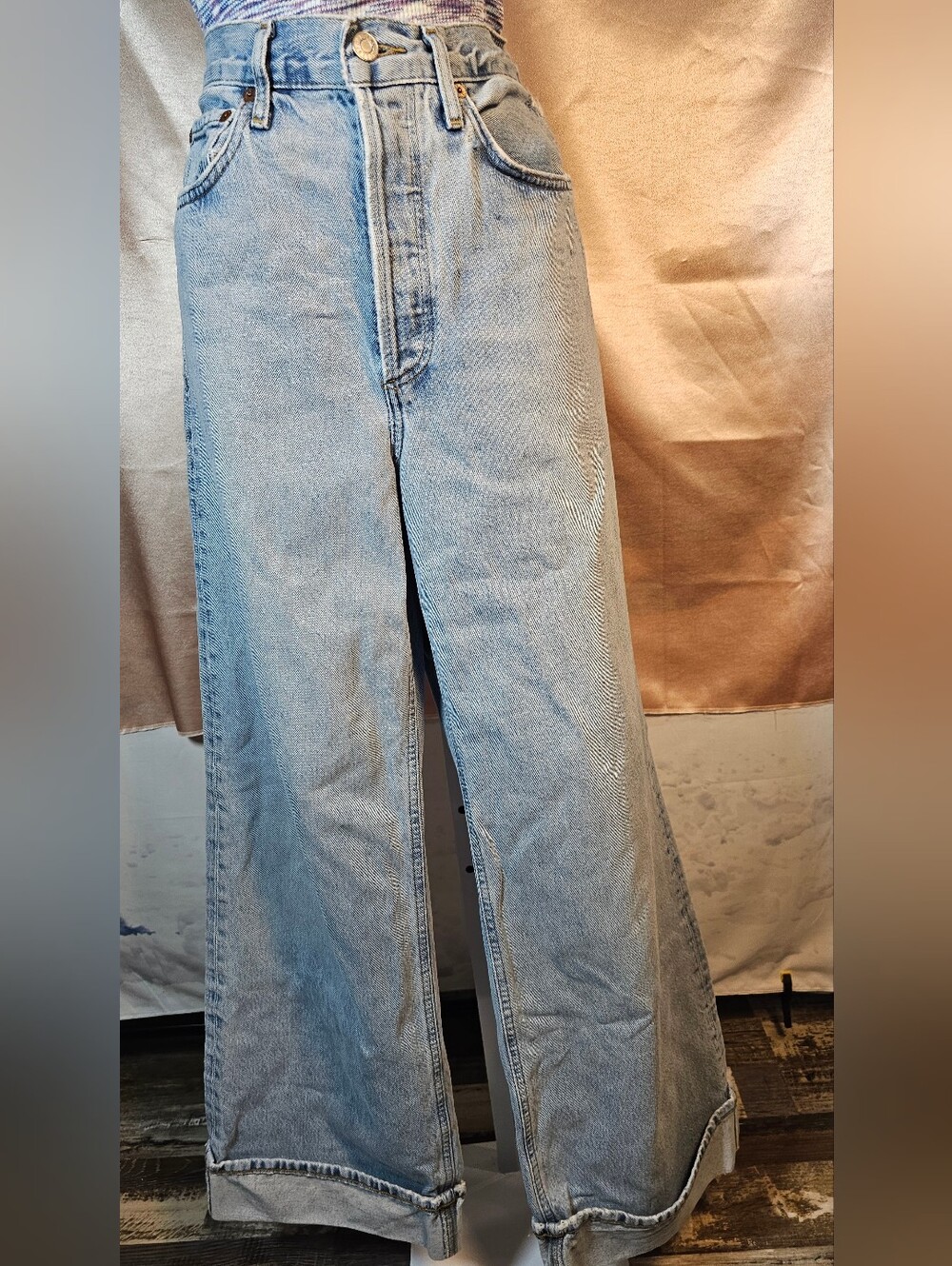 AGOLDE Dame High Rise Wide Leg Cuffed Jeans Light Wash Size 25